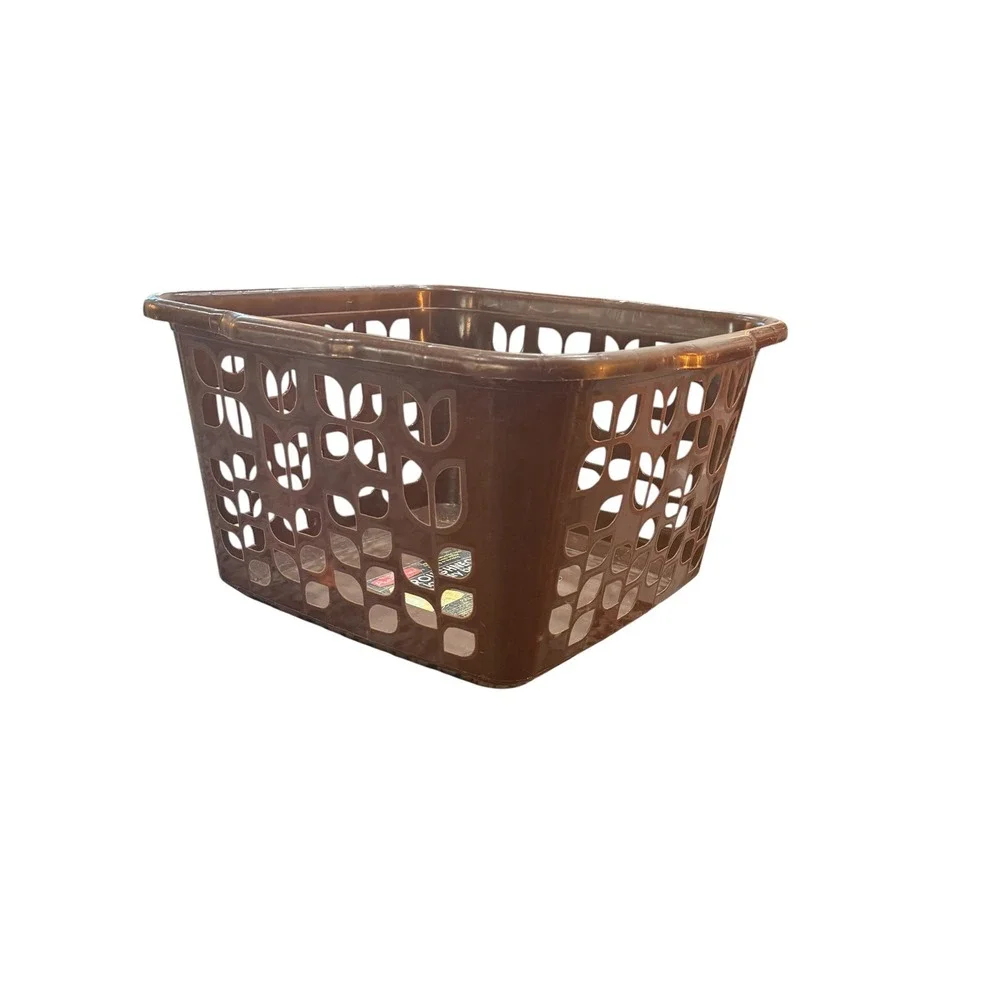 Vintage Rubbermaid Roughneck Laundry Basket Brown Floral USA Storage Bin 2968